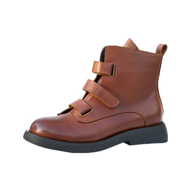 Vår Høst Vintage Borrelås Leather Casual Boots