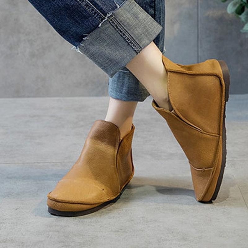 Vintage Leather Sy Slip On Round Toe Boots