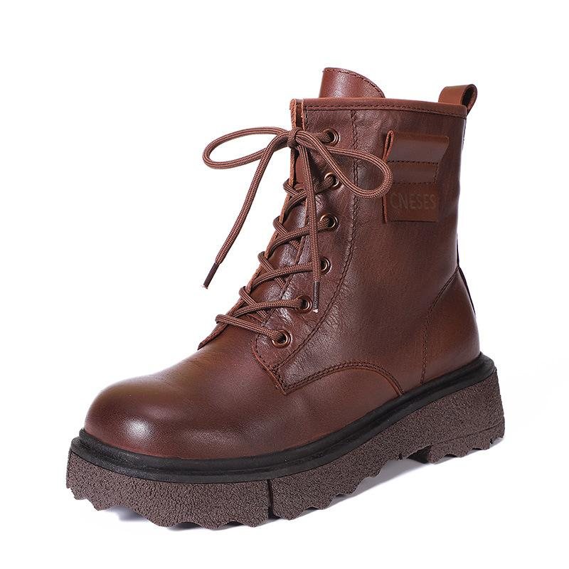 Vinter Fuskepels Retro Lær Håndlagde Casual Boots