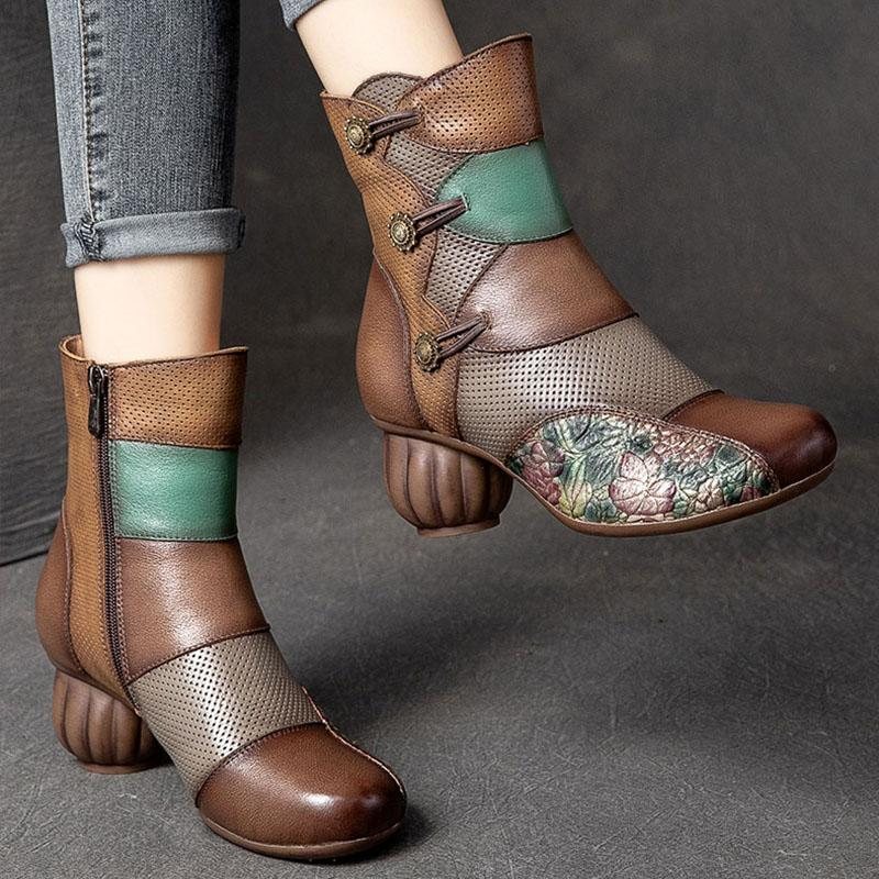 Vinter Retro Etnisk Plysj Patchwork Wedge Boots