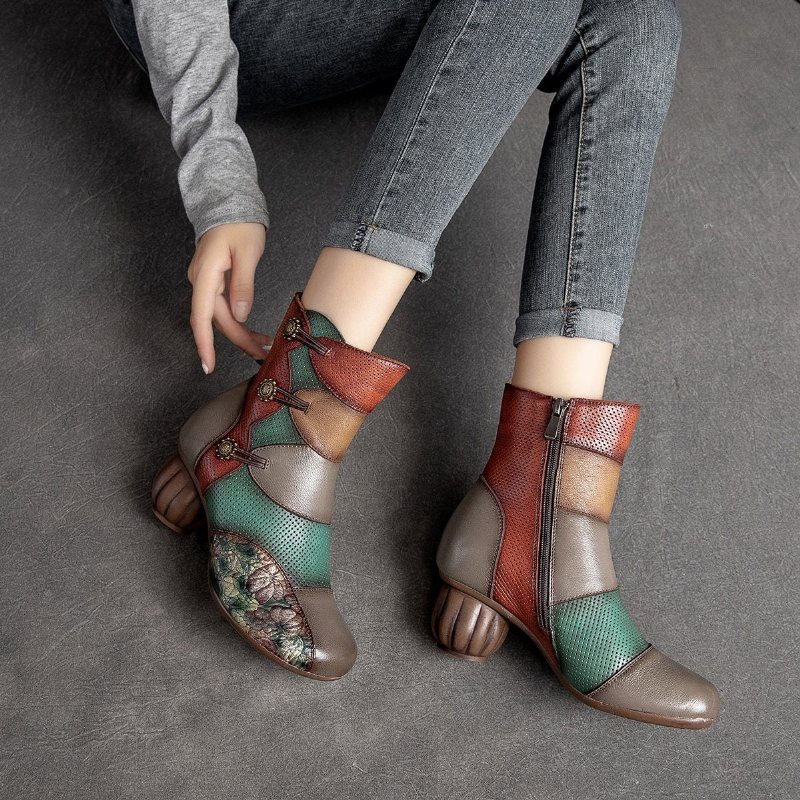 Vinter Retro Etnisk Plysj Patchwork Wedge Boots