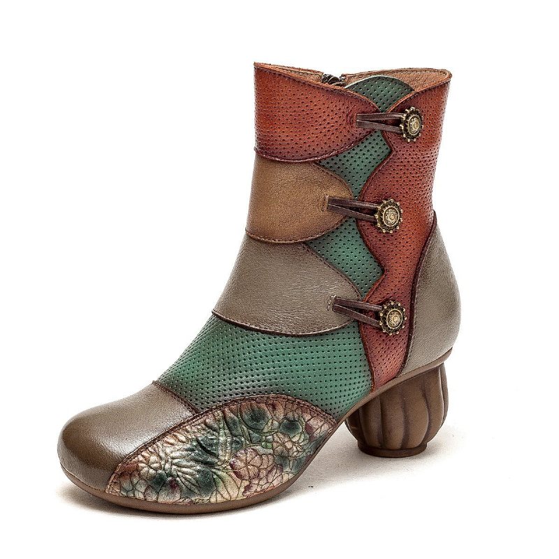 Vinter Retro Etnisk Plysj Patchwork Wedge Boots