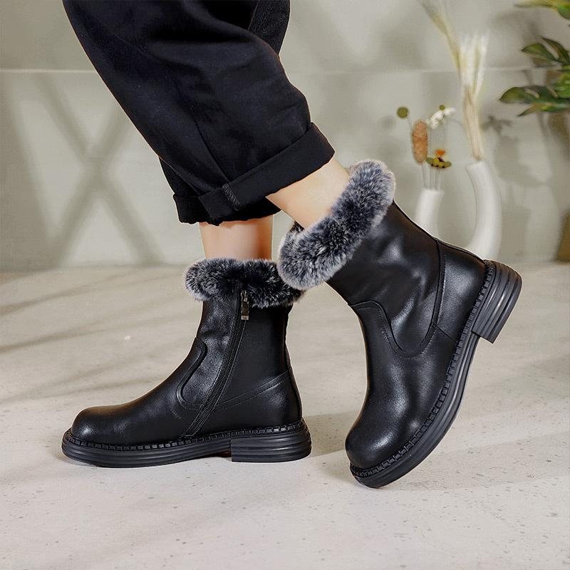 Vinter Retro Lær Plysj Casual Faux Fur Boots