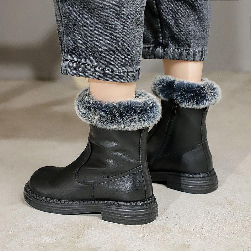 Vinter Retro Lær Plysj Casual Faux Fur Boots