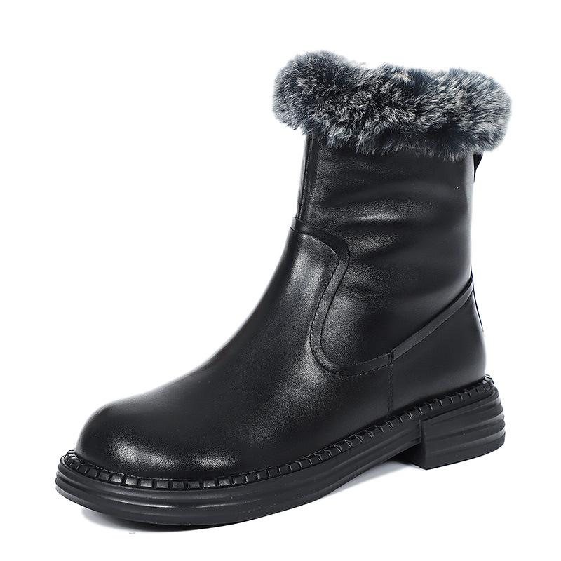 Vinter Retro Lær Plysj Casual Faux Fur Boots