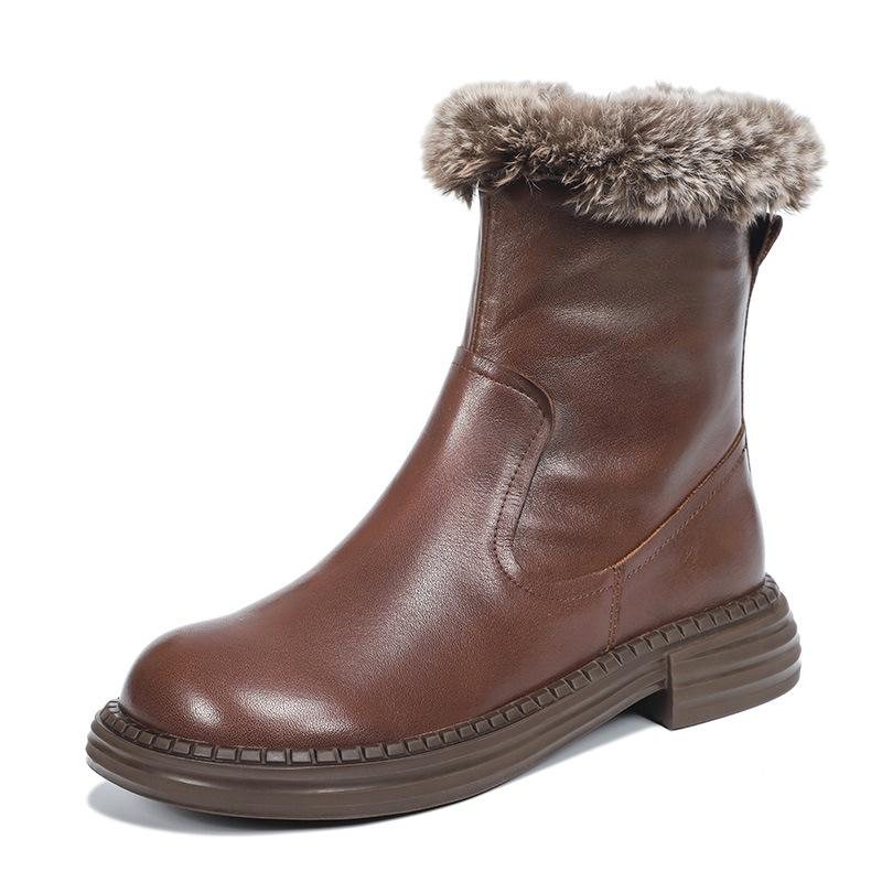 Vinter Retro Lær Plysj Casual Faux Fur Boots