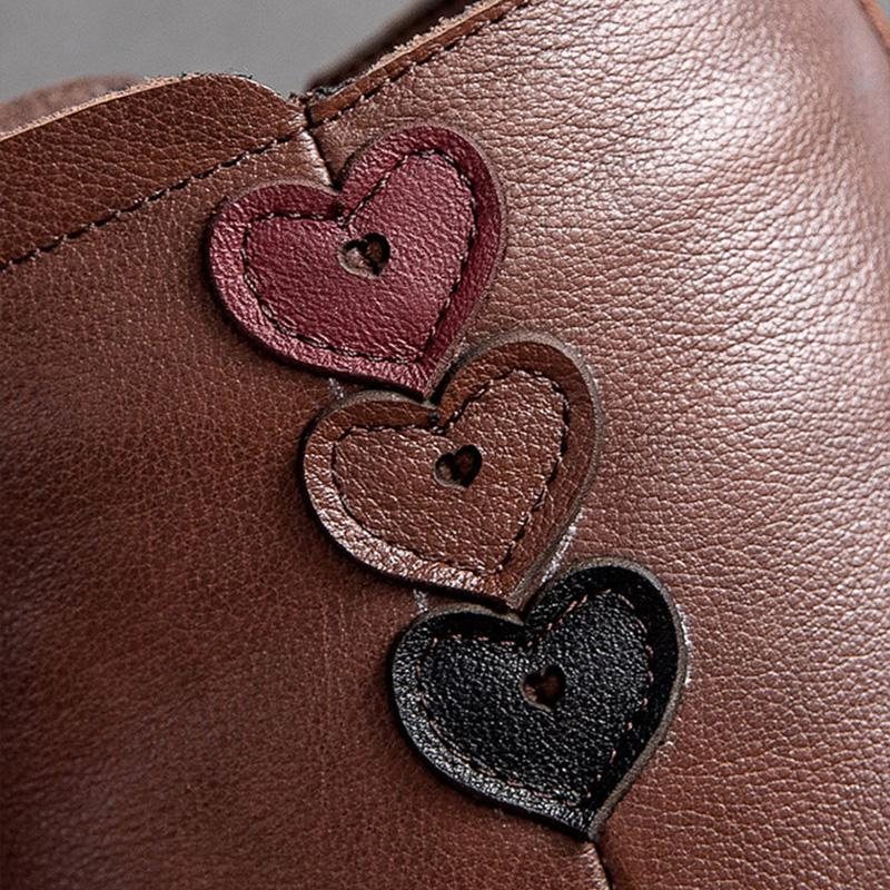 Vinter Retro Plysj Love Heart Leather Casual Ankelstøvletter