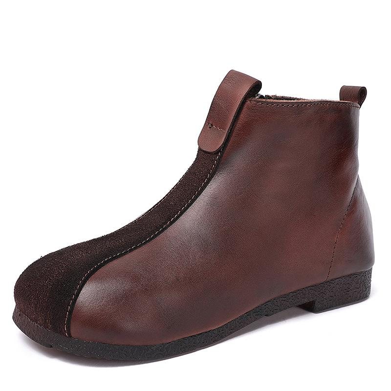 Vinter Vår Retro Leather Flat Soft Sole Casual Boots