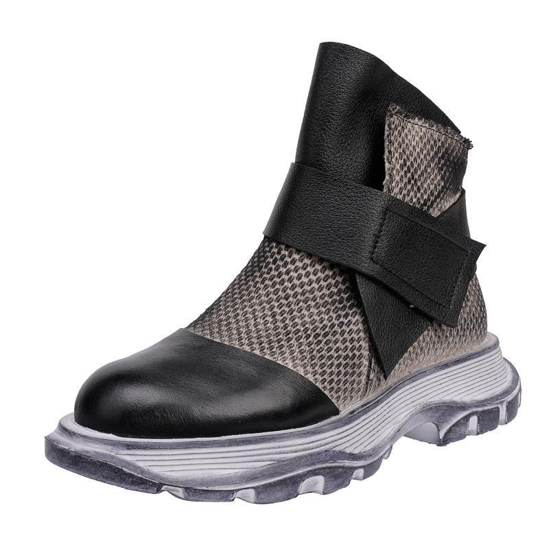 Vinter Vår Retro Leather Mesh Patchwork Casual Boots