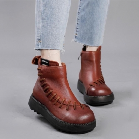 Vinter Vår Retro Leather Patch Casual Boots