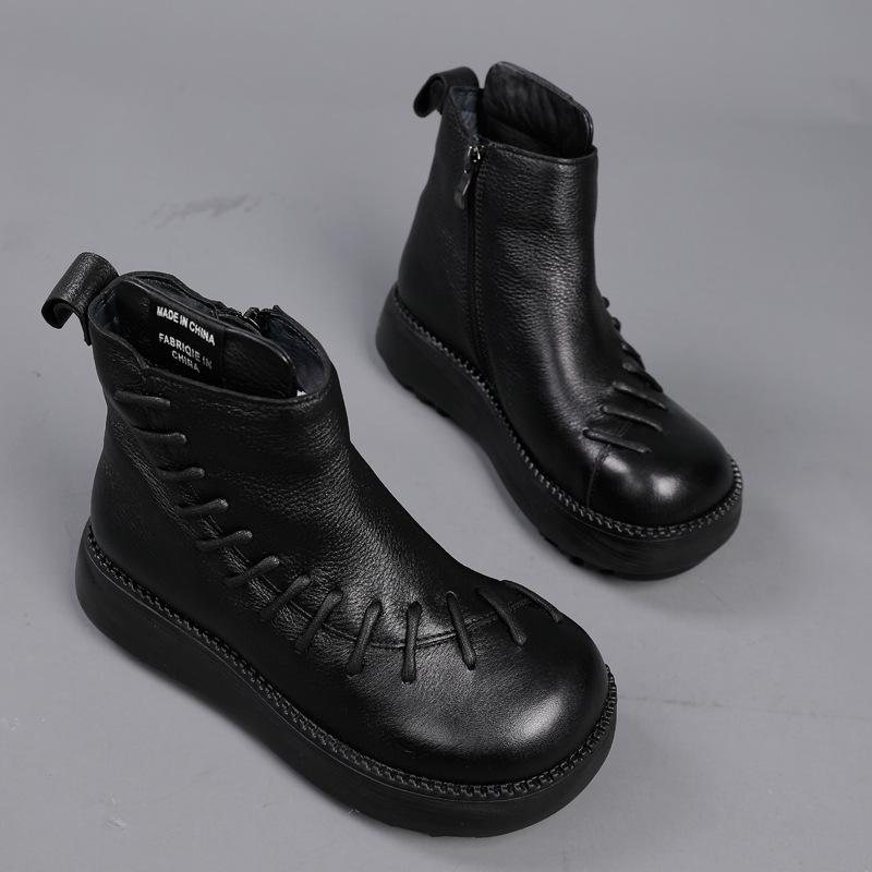 Vinter Vår Retro Leather Patch Casual Boots