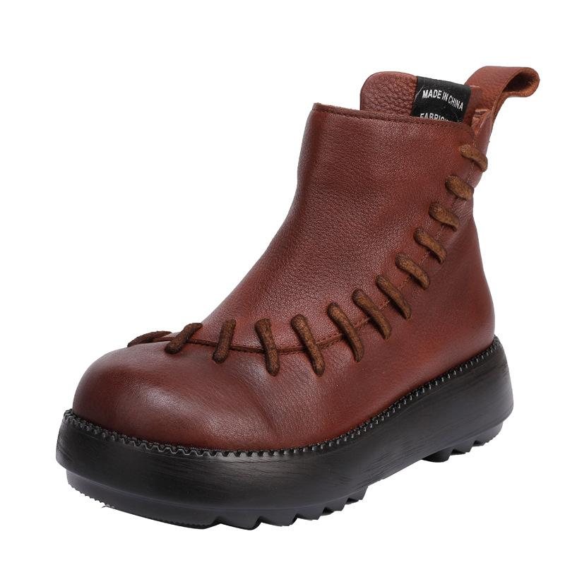 Vinter Vår Retro Leather Patch Casual Boots