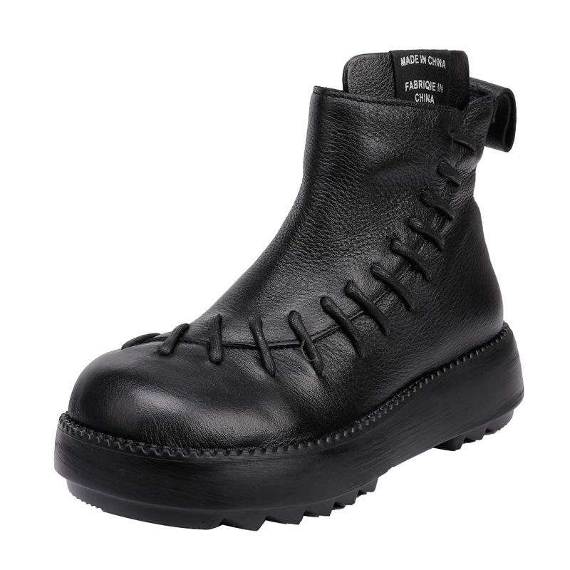 Vinter Vår Retro Leather Patch Casual Boots