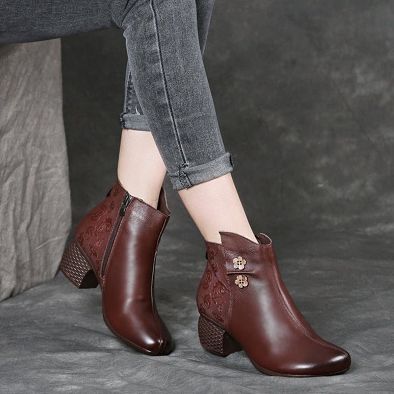 Vinterplysj Retro Leather Floral Decoration Casual Boots