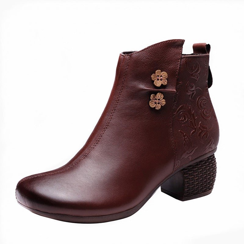 Vinterplysj Retro Leather Floral Decoration Casual Boots