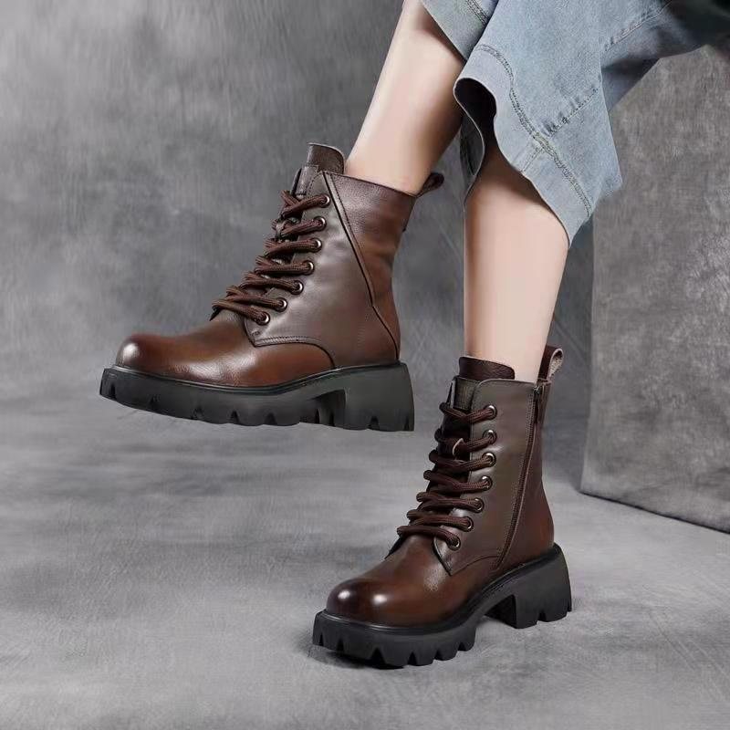 Vinterskinn Rundt Hode Platform Casual Boots