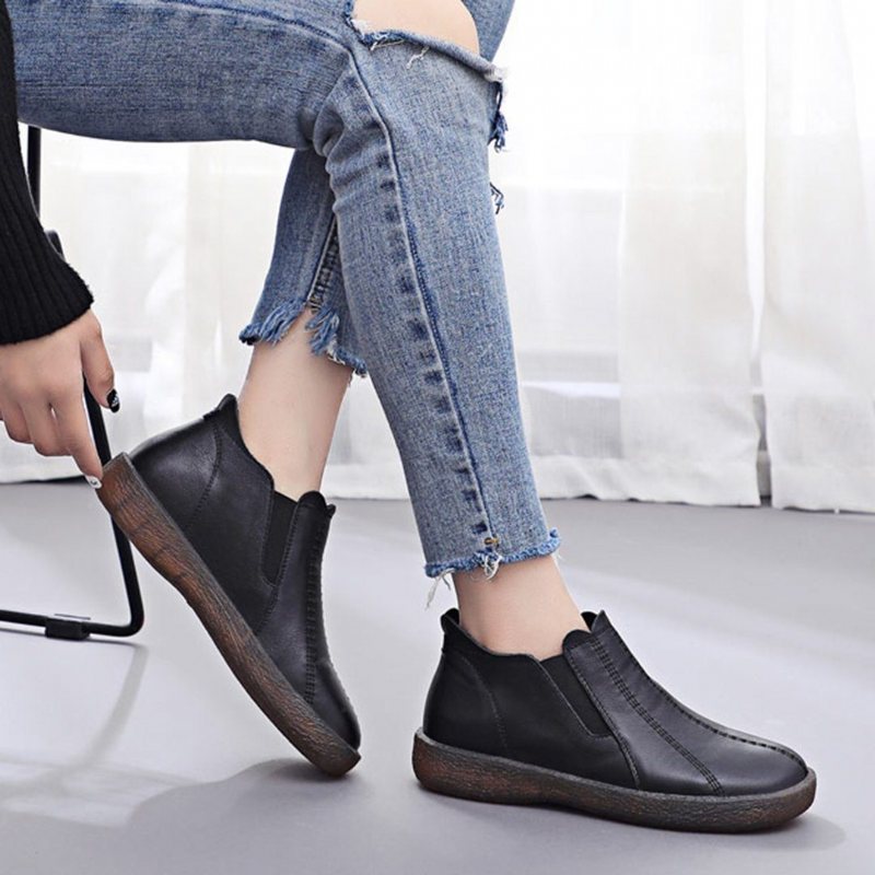 Winter Leather Retro Flat Ankel Boots