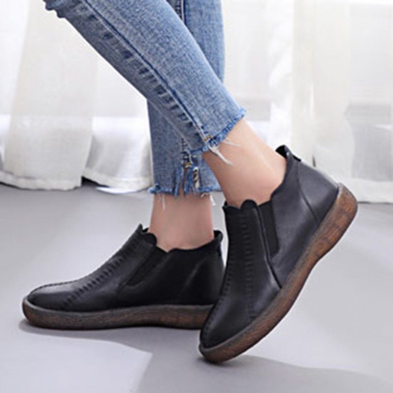 Winter Leather Retro Flat Ankel Boots