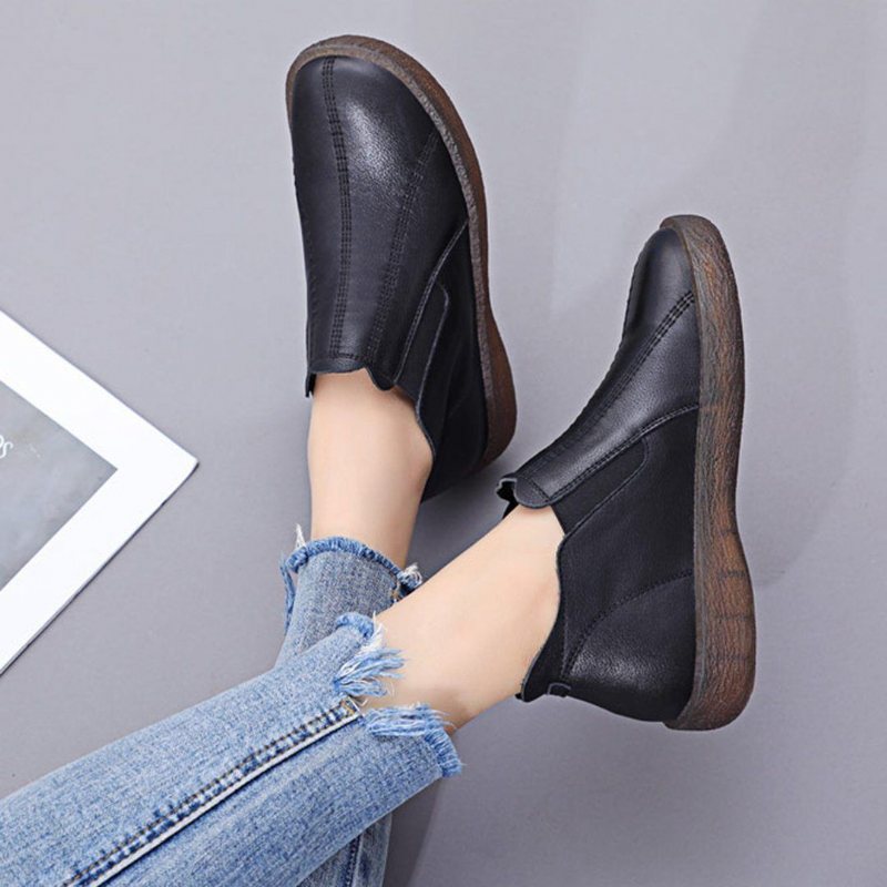 Winter Leather Retro Flat Ankel Boots