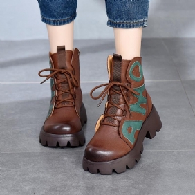 Winter Retro Leather Patchwork Platform Casual Boots