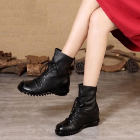 Winter Retro Leather Velvet Short Boots