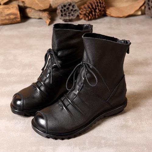 Winter Retro Leather Velvet Short Boots