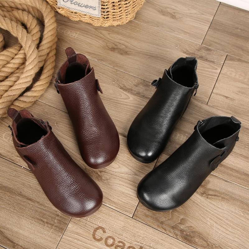 Woman Leather Flat Bottom Martin Boots