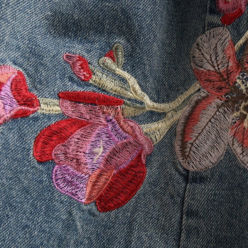 Blomsterbroderte Jeans Med Brede Ben