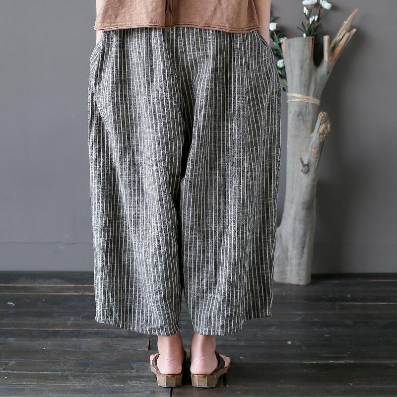 Bomull Lin Casual Striped Wide Leg Bukser