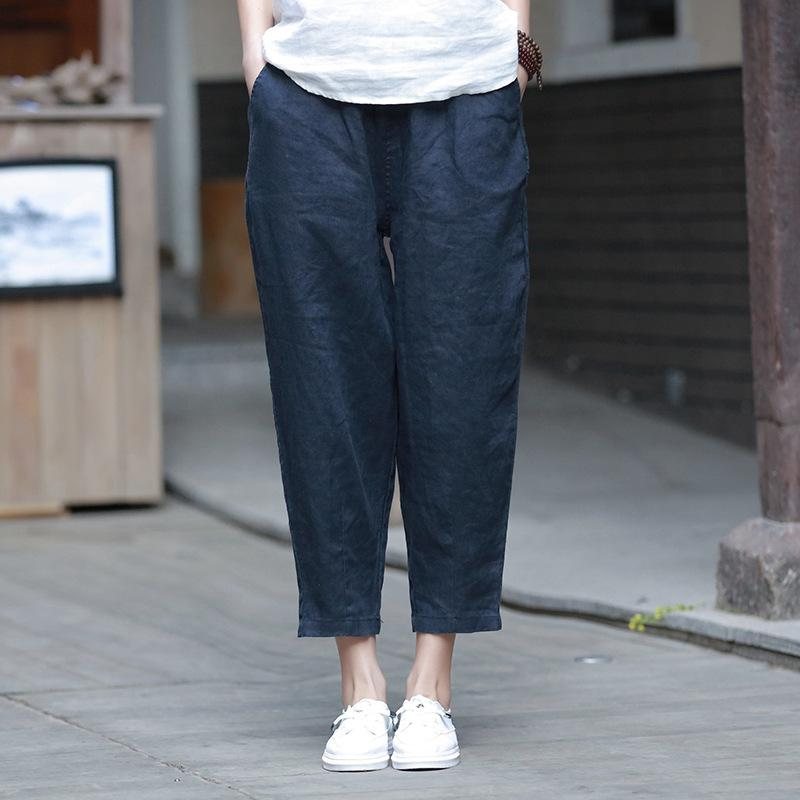 Bomull Og Lin Dame Casual Cropped Pants Radisebukser