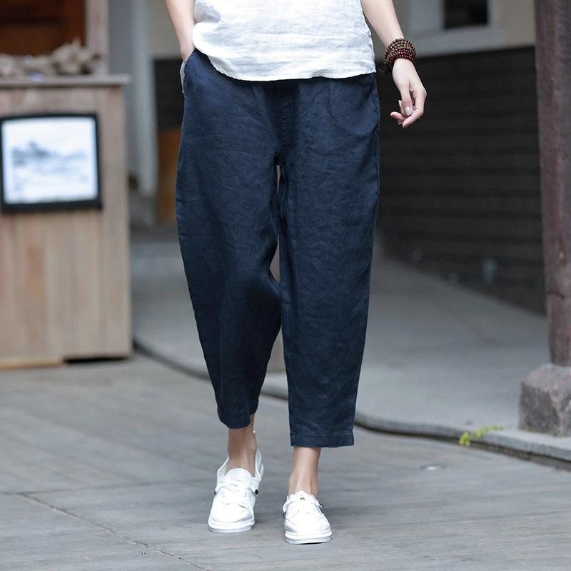 Bomull Og Lin Dame Casual Cropped Pants Radisebukser