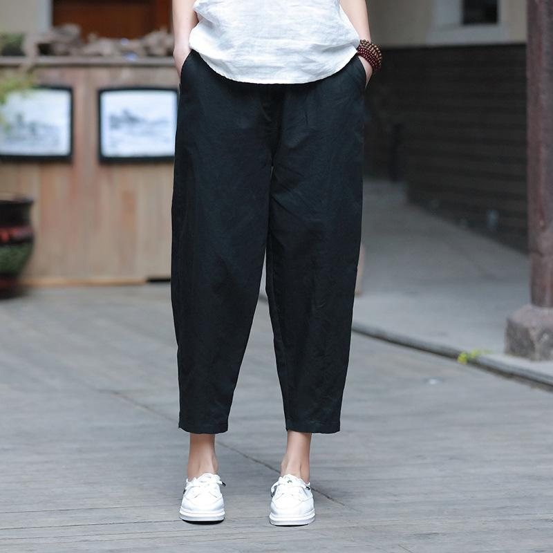 Bomull Og Lin Dame Casual Cropped Pants Radisebukser