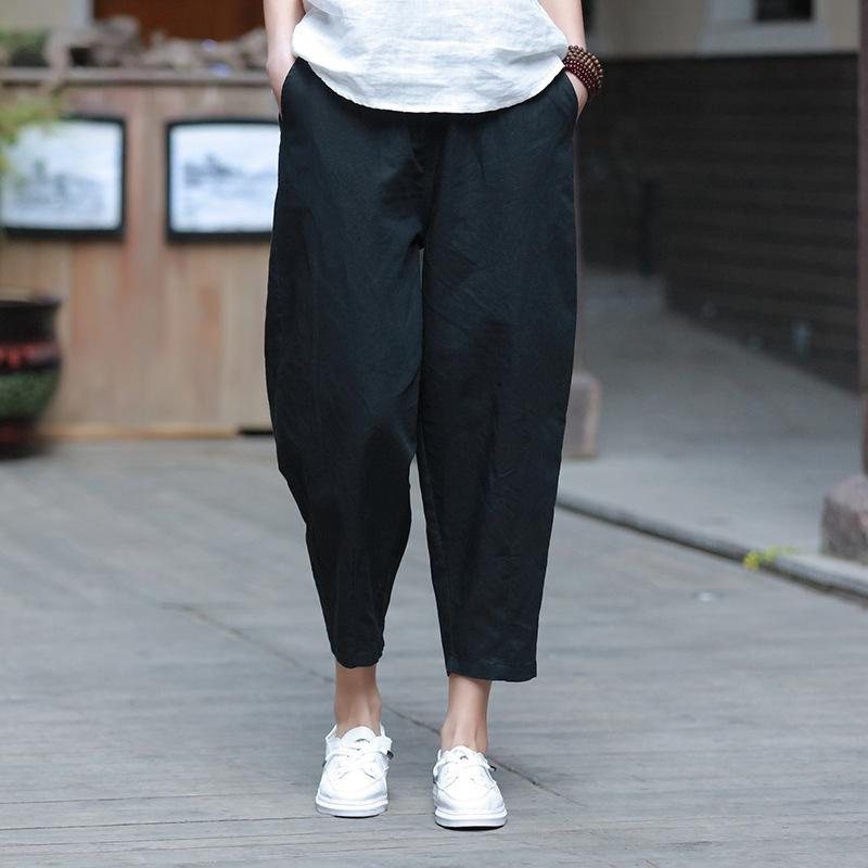 Bomull Og Lin Dame Casual Cropped Pants Radisebukser