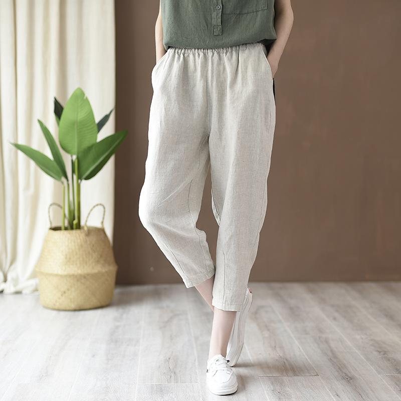 Bomull Og Lin Dame Casual Cropped Pants Radisebukser