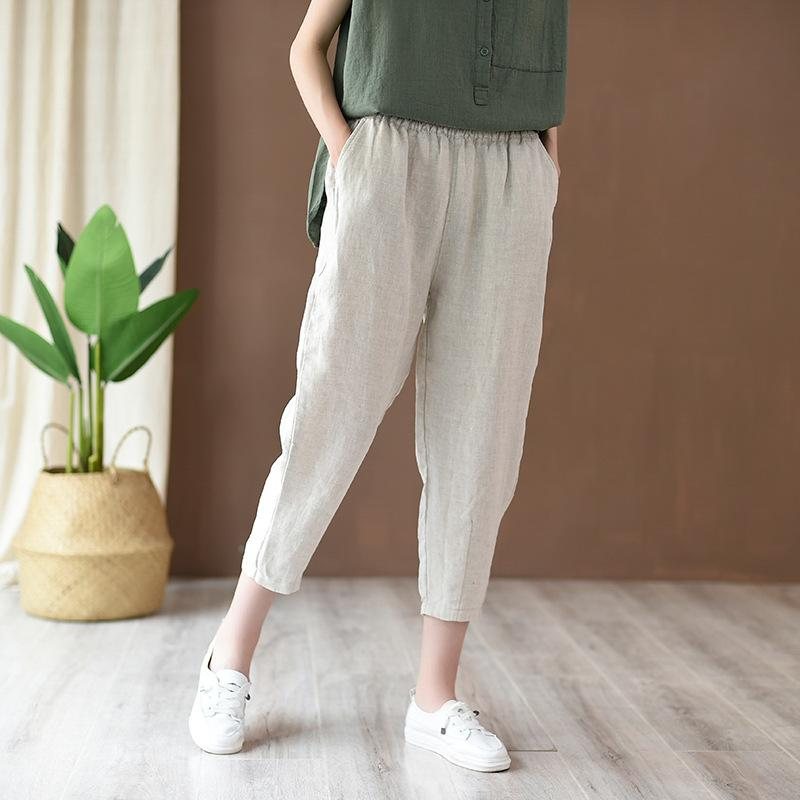 Bomull Og Lin Dame Casual Cropped Pants Radisebukser