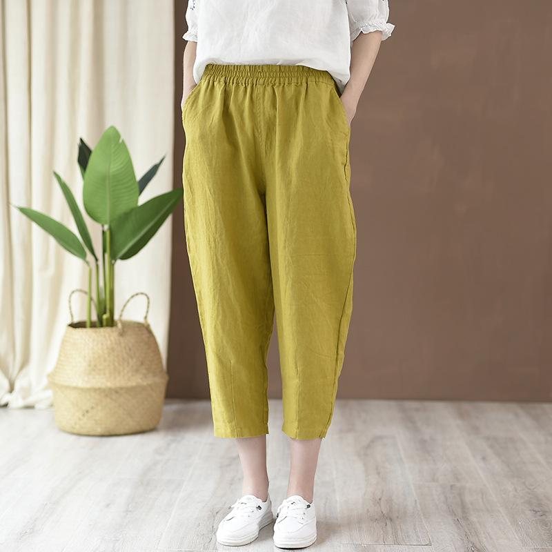 Bomull Og Lin Dame Casual Cropped Pants Radisebukser