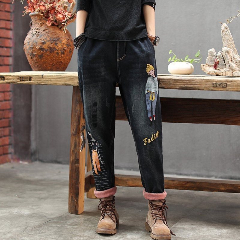 Cartoon Pattern Washed Jeans