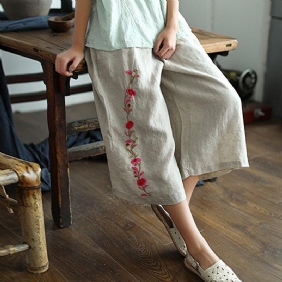 Dame Lin Broderi Casual Wide Leg Bukser