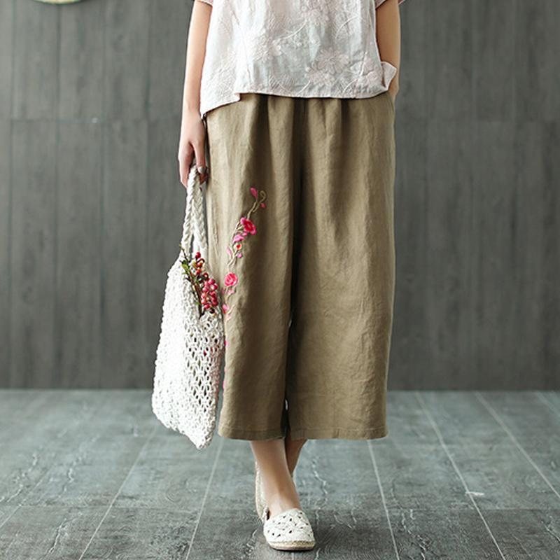 Dame Lin Broderi Casual Wide Leg Bukser