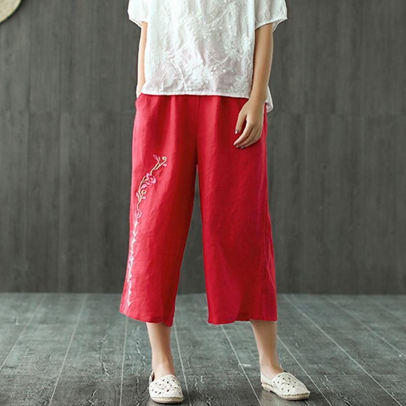 Dame Lin Broderi Casual Wide Leg Bukser