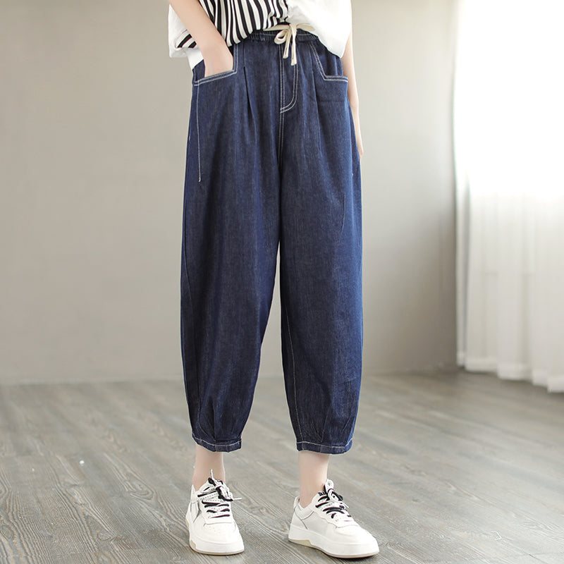 Dame Retro Casual Sommer Løse Harem Bomull Jeans