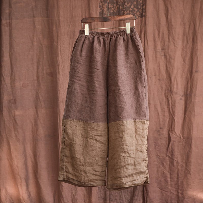 Dame Sommer Retro Løse Linen Wide-leg Bukser