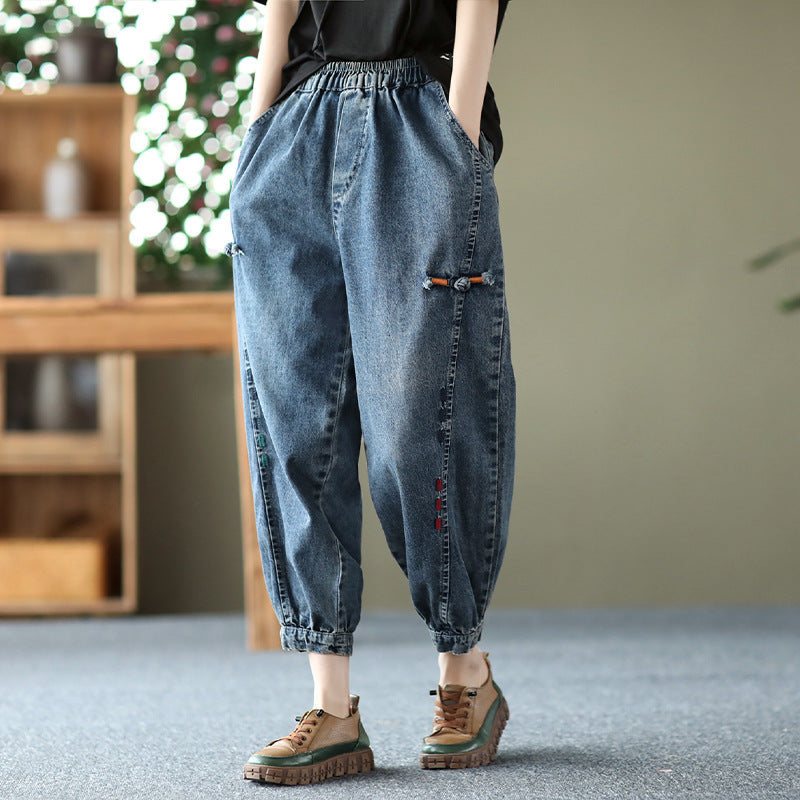 Dame Spring Cotton Denim Casual Løse Jeans