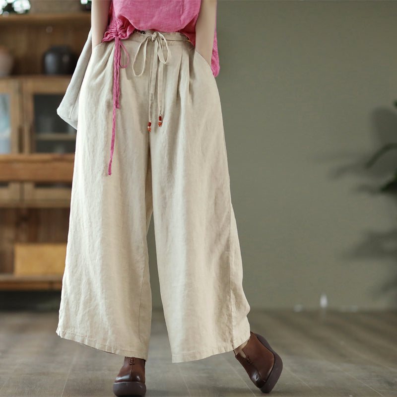 Dame Vintage Vår Sommer Lin Loose Wide Leg Bukser