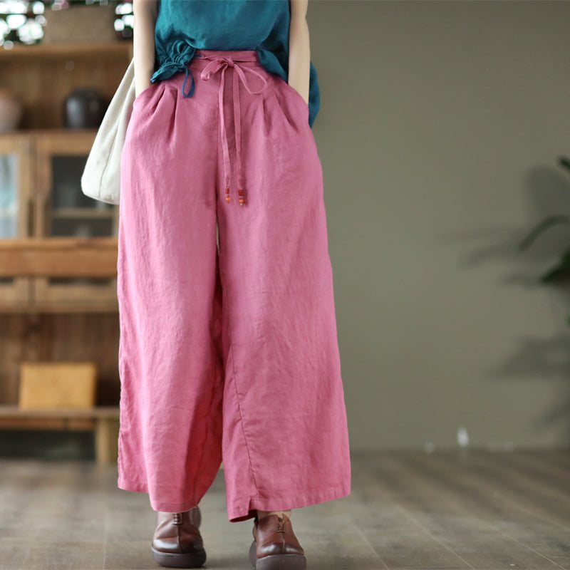 Dame Vintage Vår Sommer Lin Loose Wide Leg Bukser