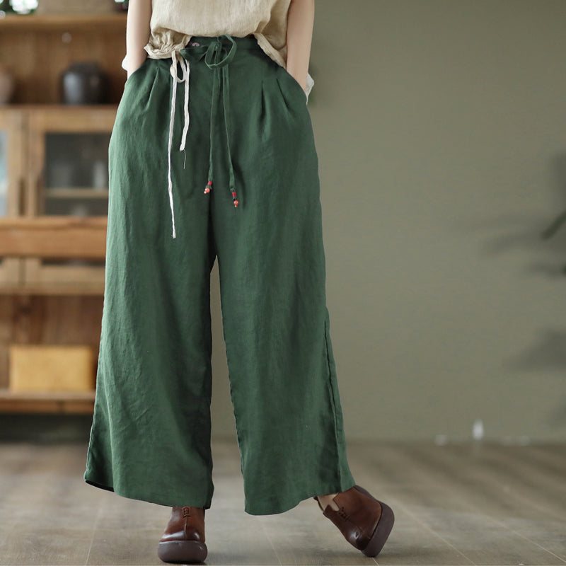 Dame Vintage Vår Sommer Lin Loose Wide Leg Bukser