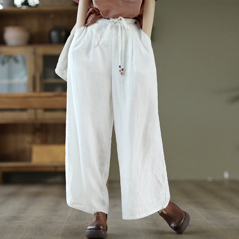 Dame Vintage Vår Sommer Lin Loose Wide Leg Bukser