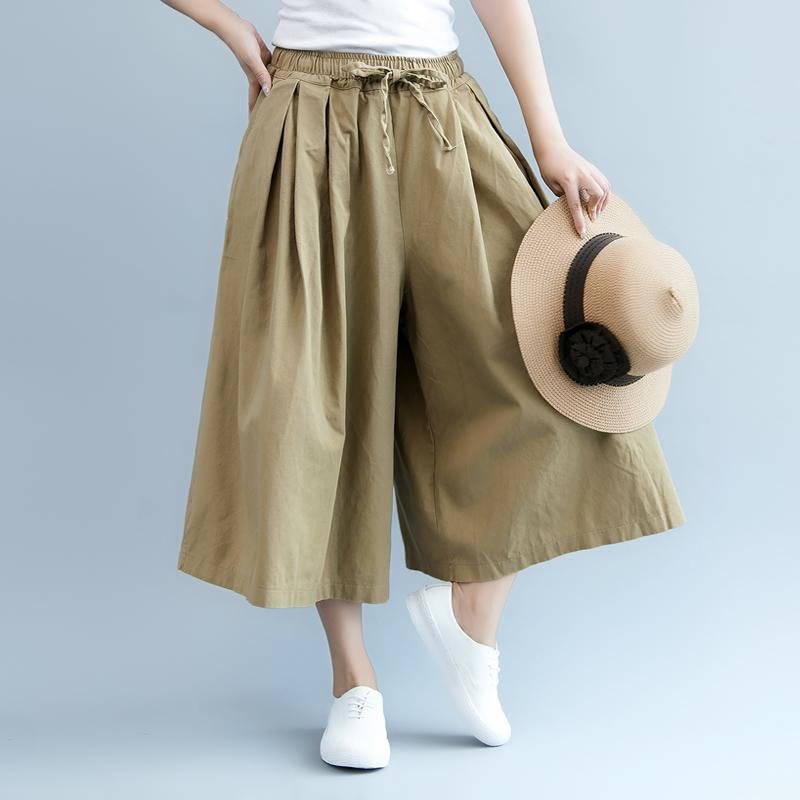 Elastisk Midje Casual Wild Leg Bukser-khaki