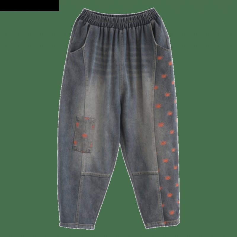 Elastisk Midje Patchwork Denim Harem Bukser