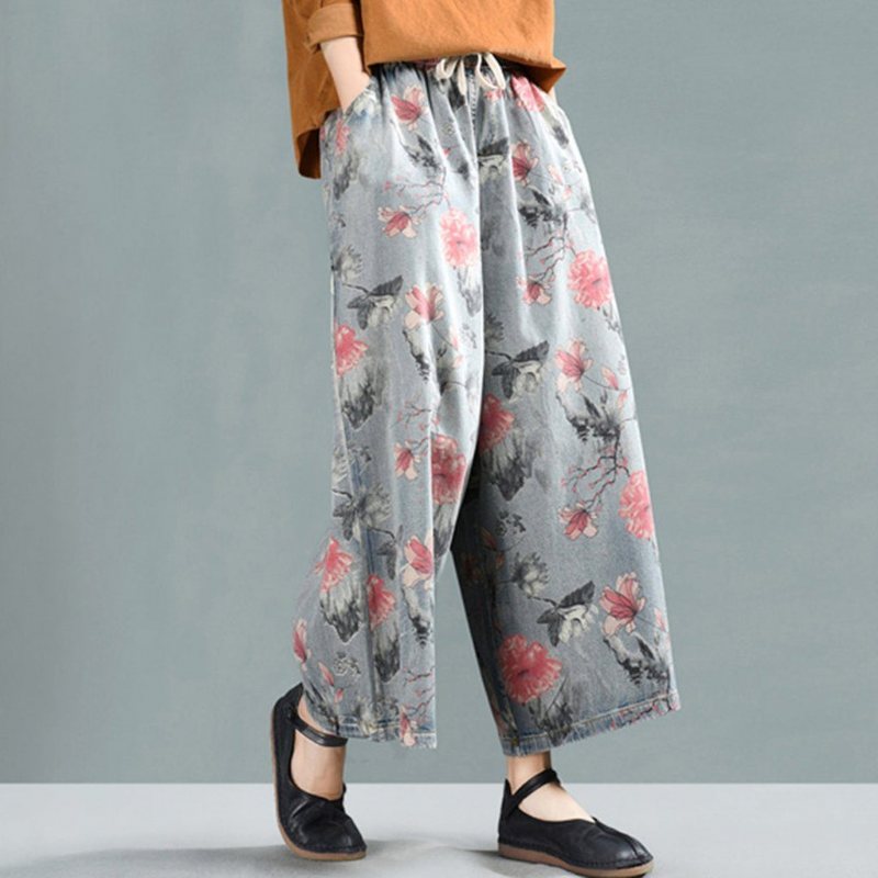 Floral Cropped Wide Leg Denimbukser